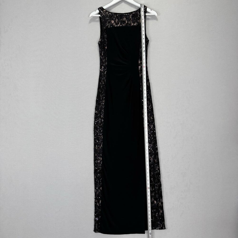 Lauren‎ Ralph Lauren Evening Gown Womens 6 Black Lace Sequin Panel Ruched Maxi - Picture 8 of 9